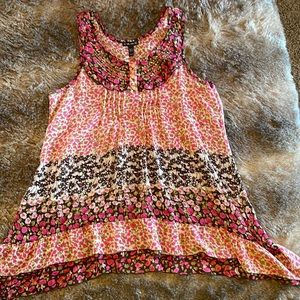 Pink Brown Floral Sleeveless Semi Sheer Poly Top